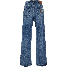 blue jeans with applied logo patch on the back in denim men