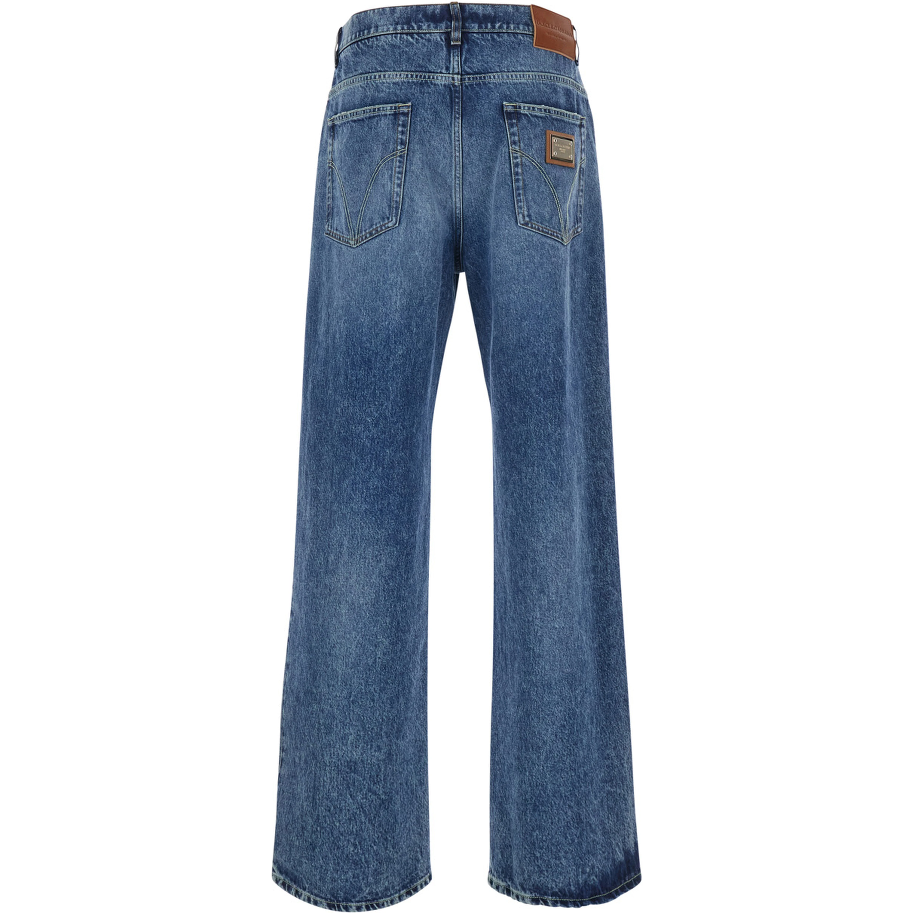 blue jeans with applied logo patch on the back in denim men