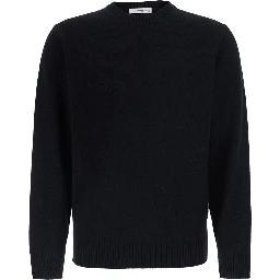 Black Crew neck sweater with ribbed finishes in Blend wool and cashmere for men