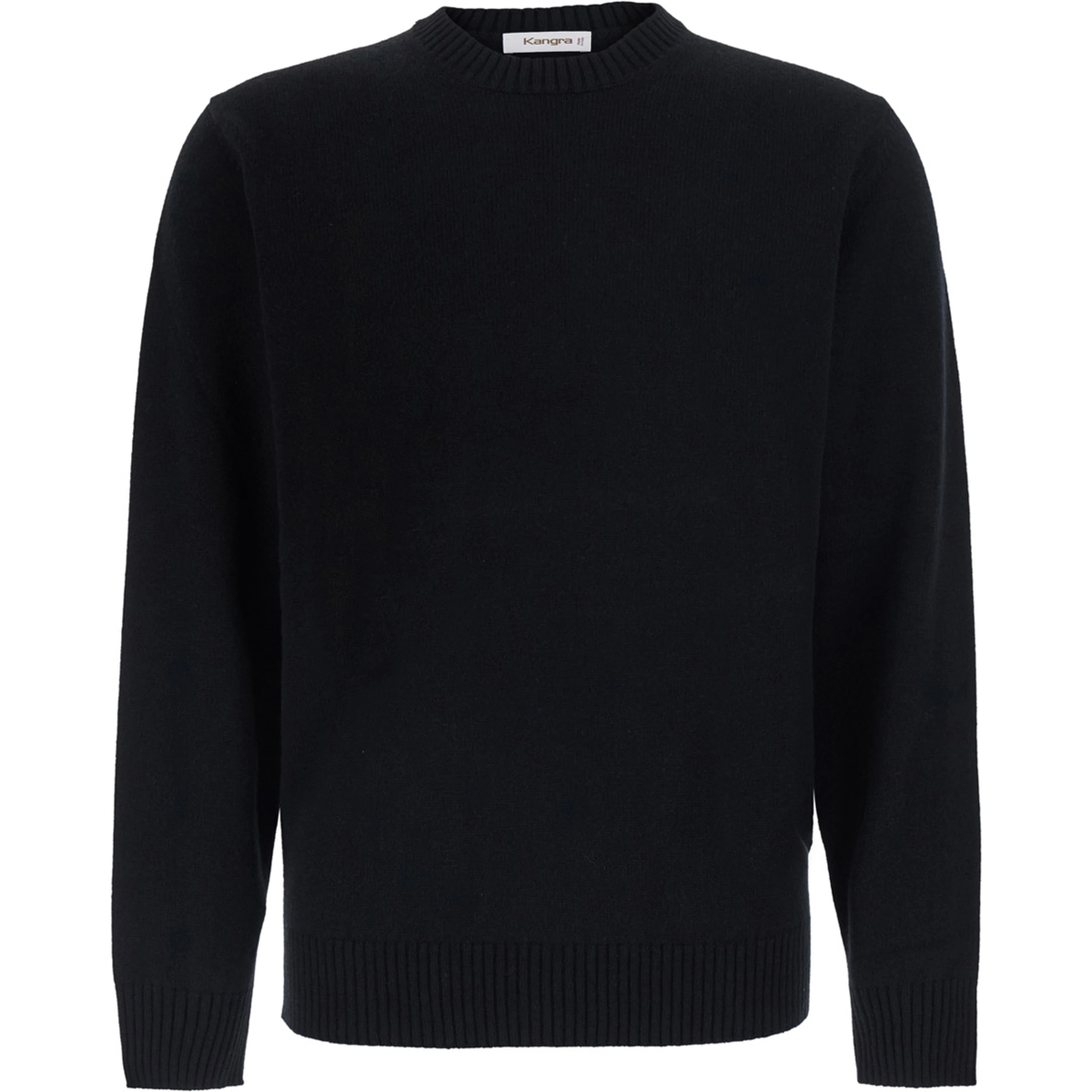 Black Crew neck sweater with ribbed finishes in Blend wool and cashmere for men