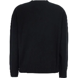 black sweater with V-neck and rhinestone details in wool and silk Blend women