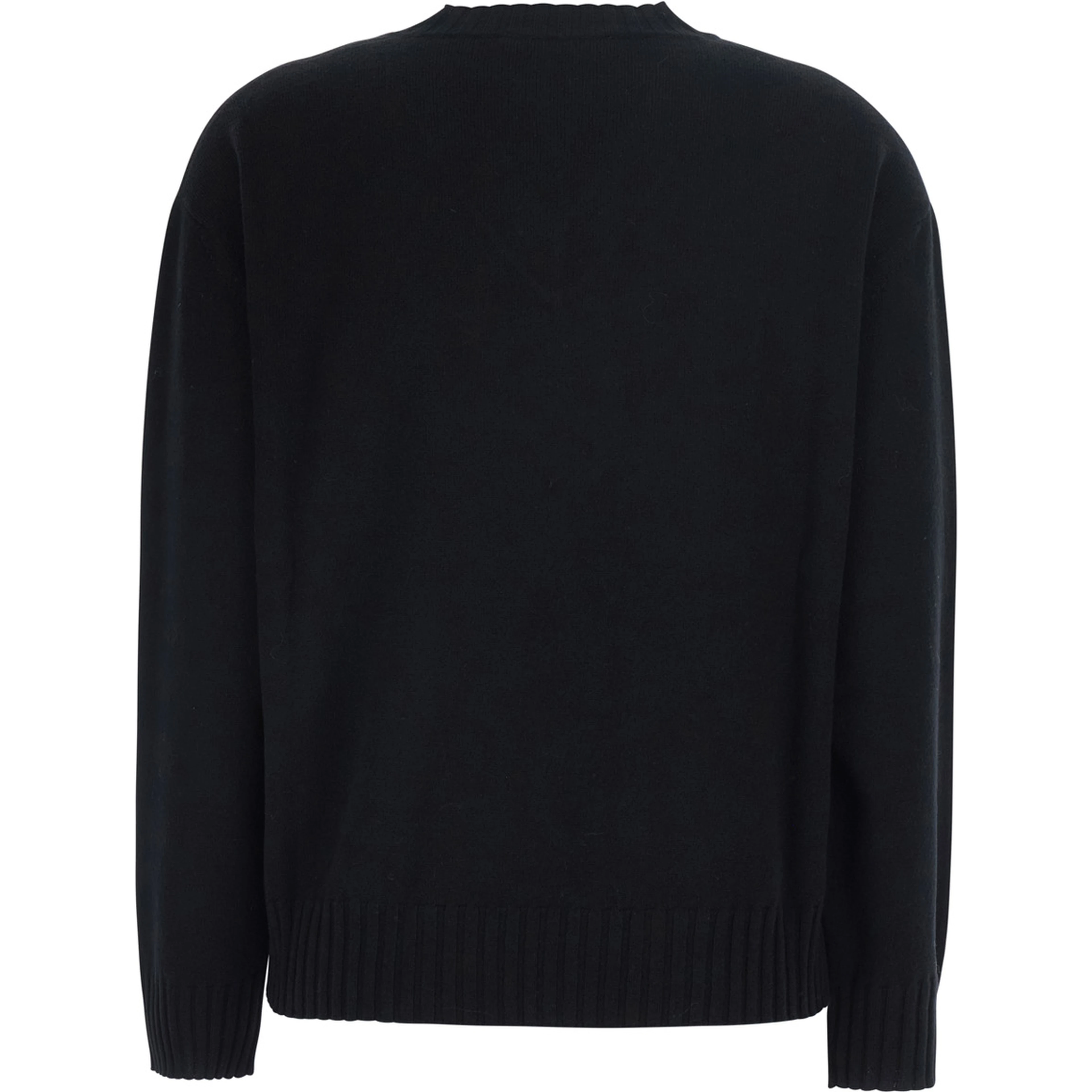 black sweater with V-neck and rhinestone details in wool and silk Blend women