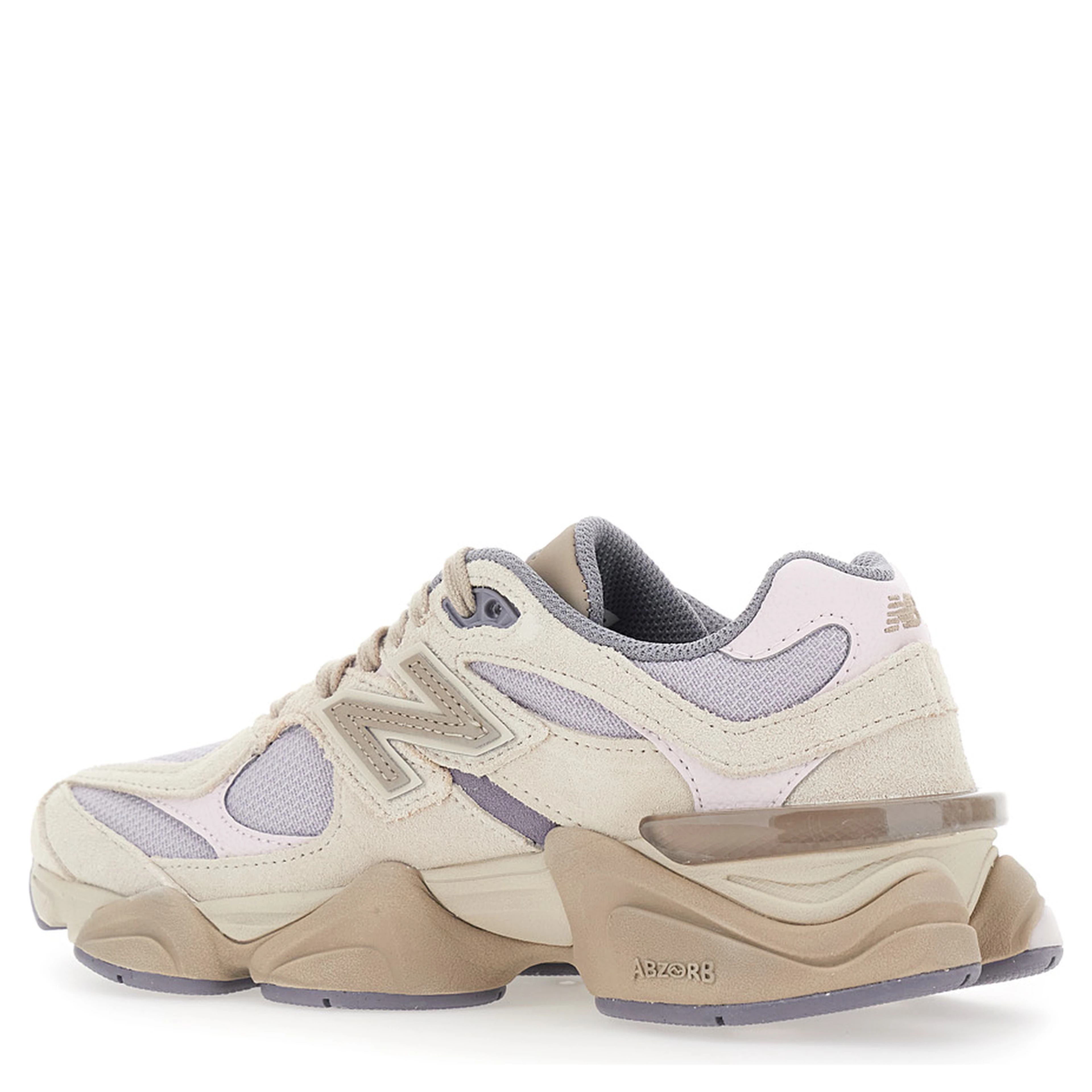9060 Pink Low Top Sneakers with insert design and logo patch on the side in fabric and leather unisex