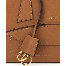 Brown Shoulder bag Small with Front Pocket and Logo lettering in Leather for Women