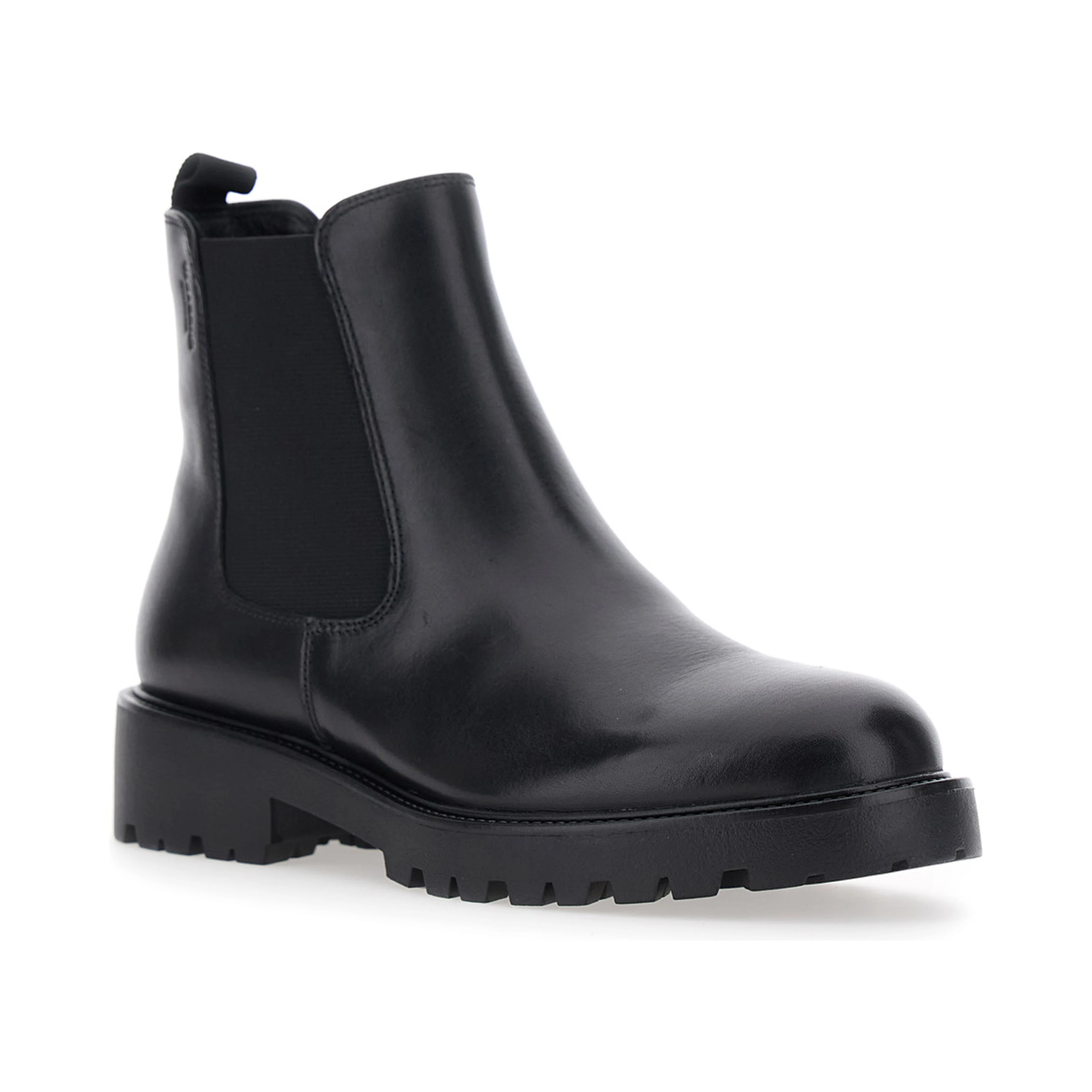 KENOVA Black Ankle Boots with Elasticized Details on the Side in Leather for Women