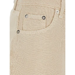 Beige Jeans with Wide Leg and Logo Patch on the Back in Denim or Women