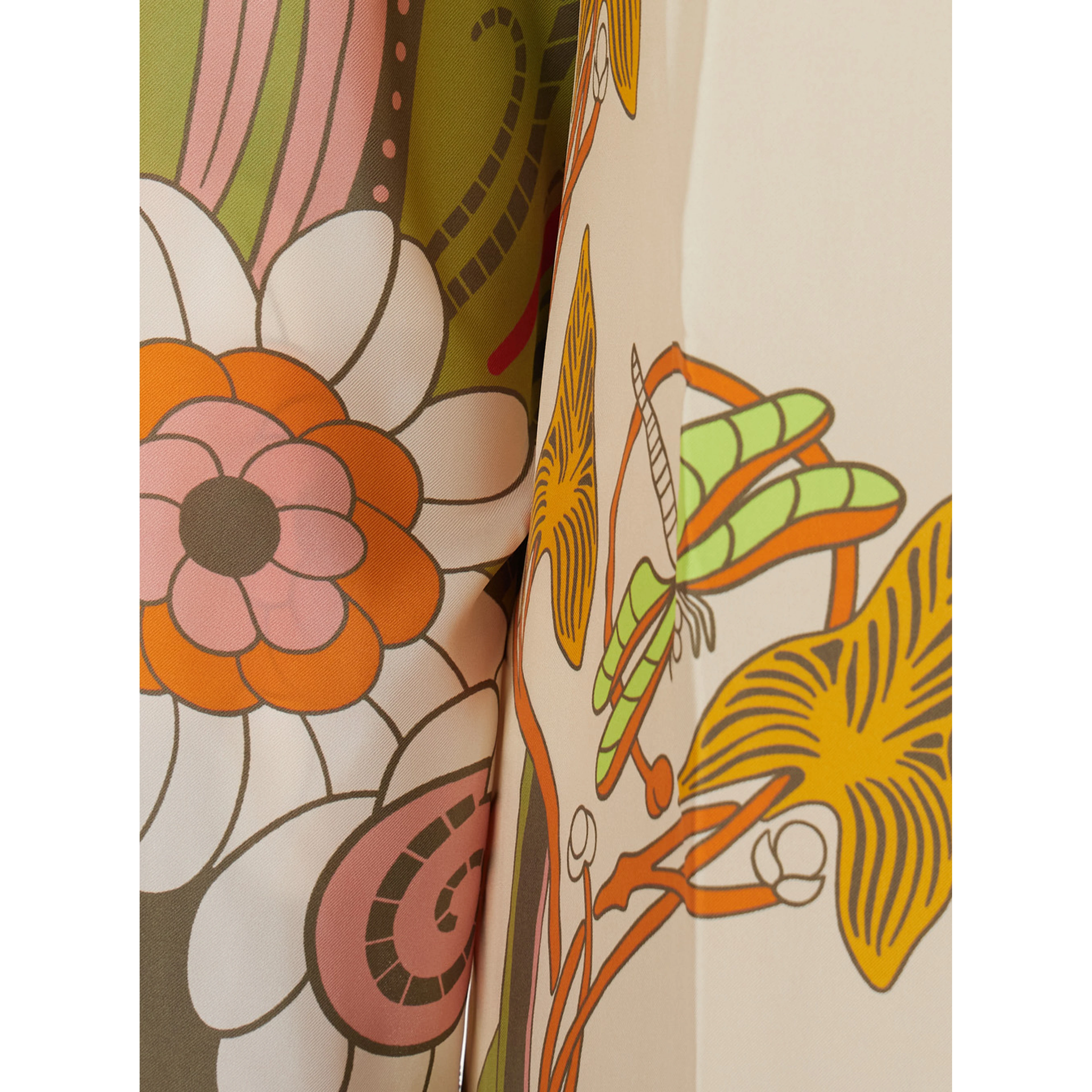 Goddess Multicolor Long Dress with off-shoulder design and Ambrosia motif all-over in silk for women