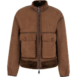 Brown Fur Jacket with Scarf Collar and Reversible Design in faux-fur for Women