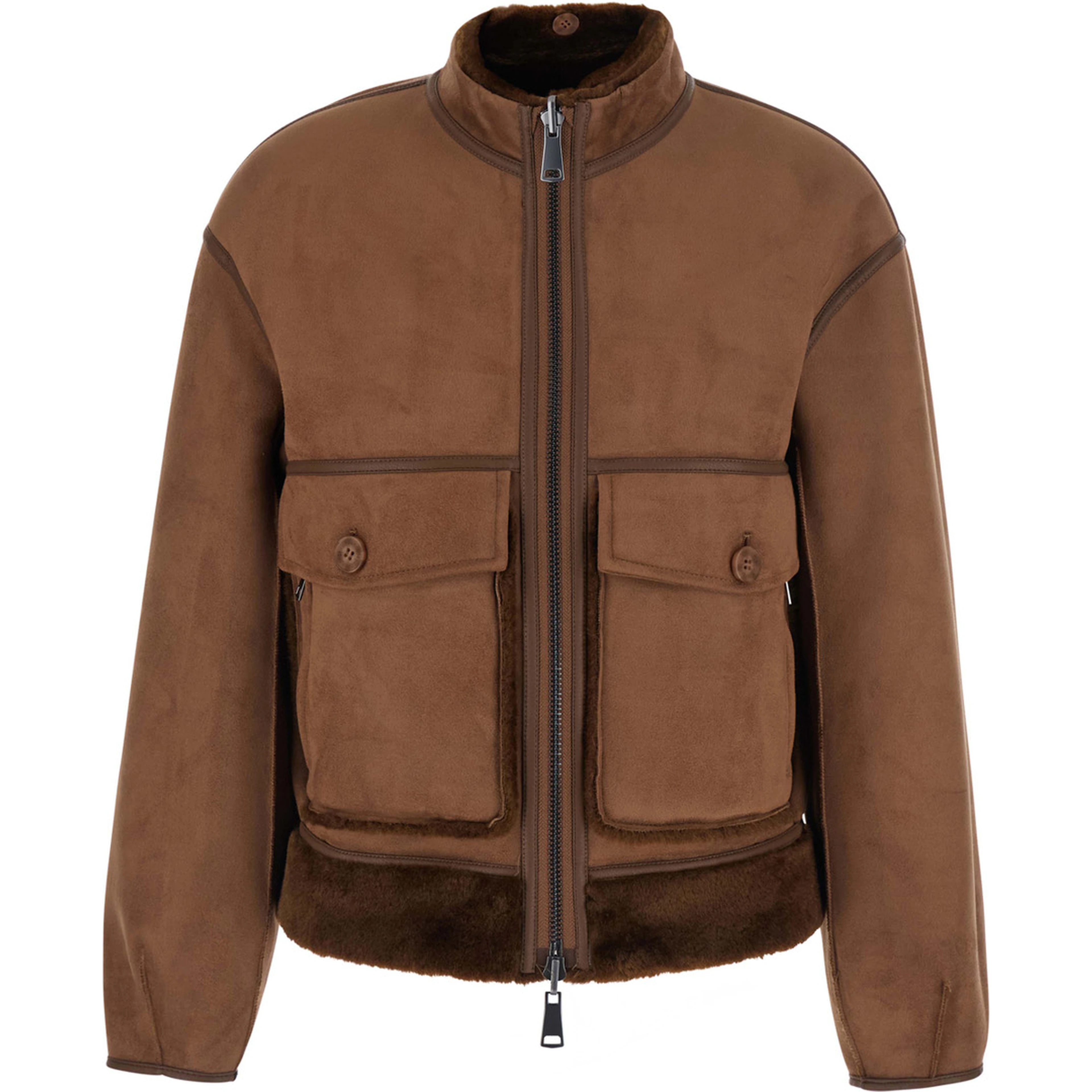 Brown Fur Jacket with Scarf Collar and Reversible Design in faux-fur for Women