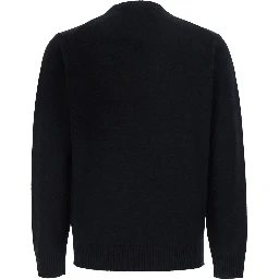 Black Crew neck sweater with ribbed finishes in Blend wool and cashmere for men