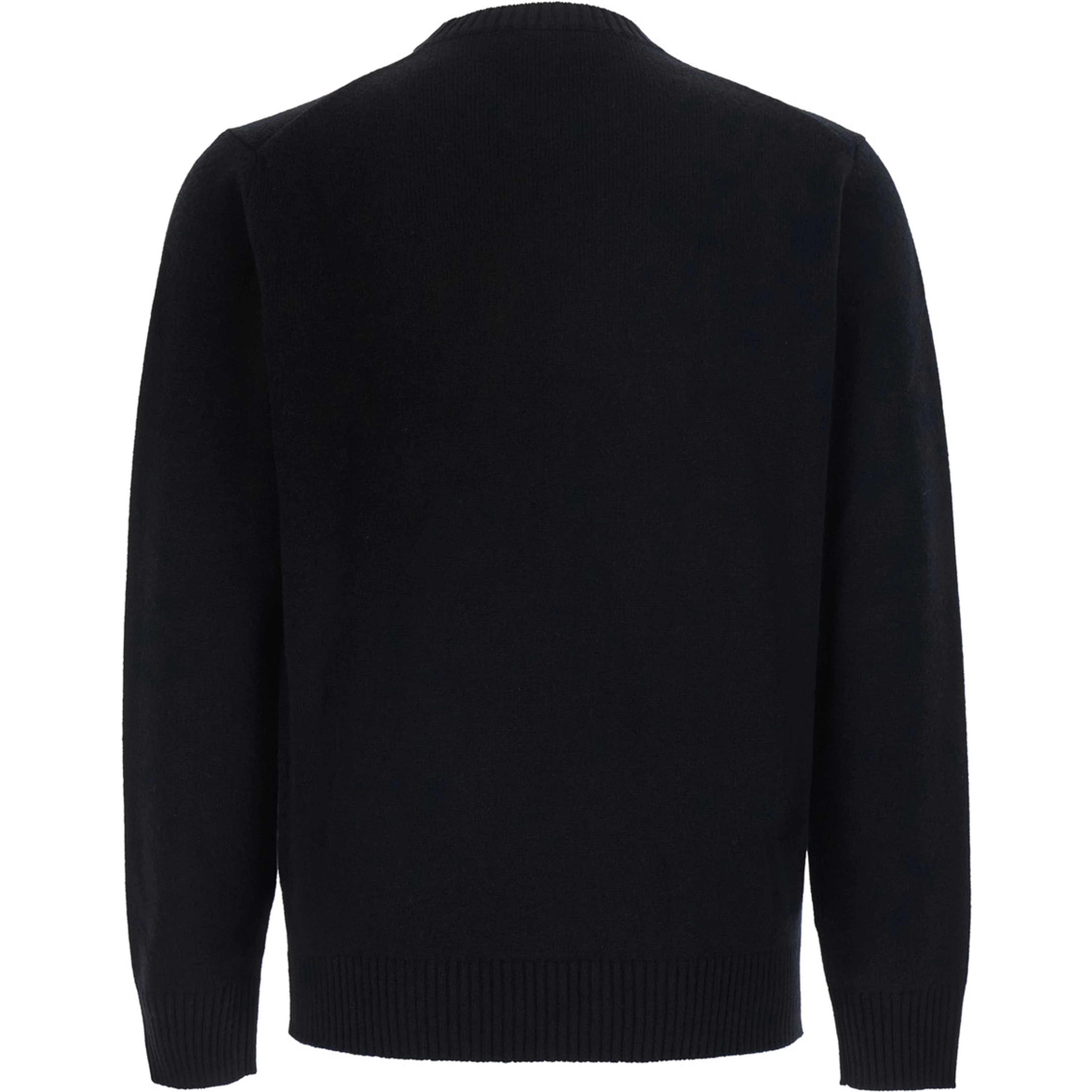 Black Crew neck sweater with ribbed finishes in Blend wool and cashmere for men