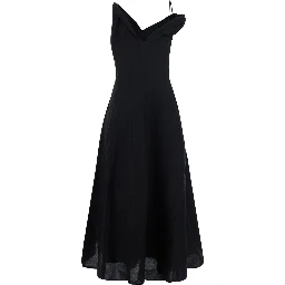 Black Dress with sweetheart neckline and asymmetric straps in blend cotton for women