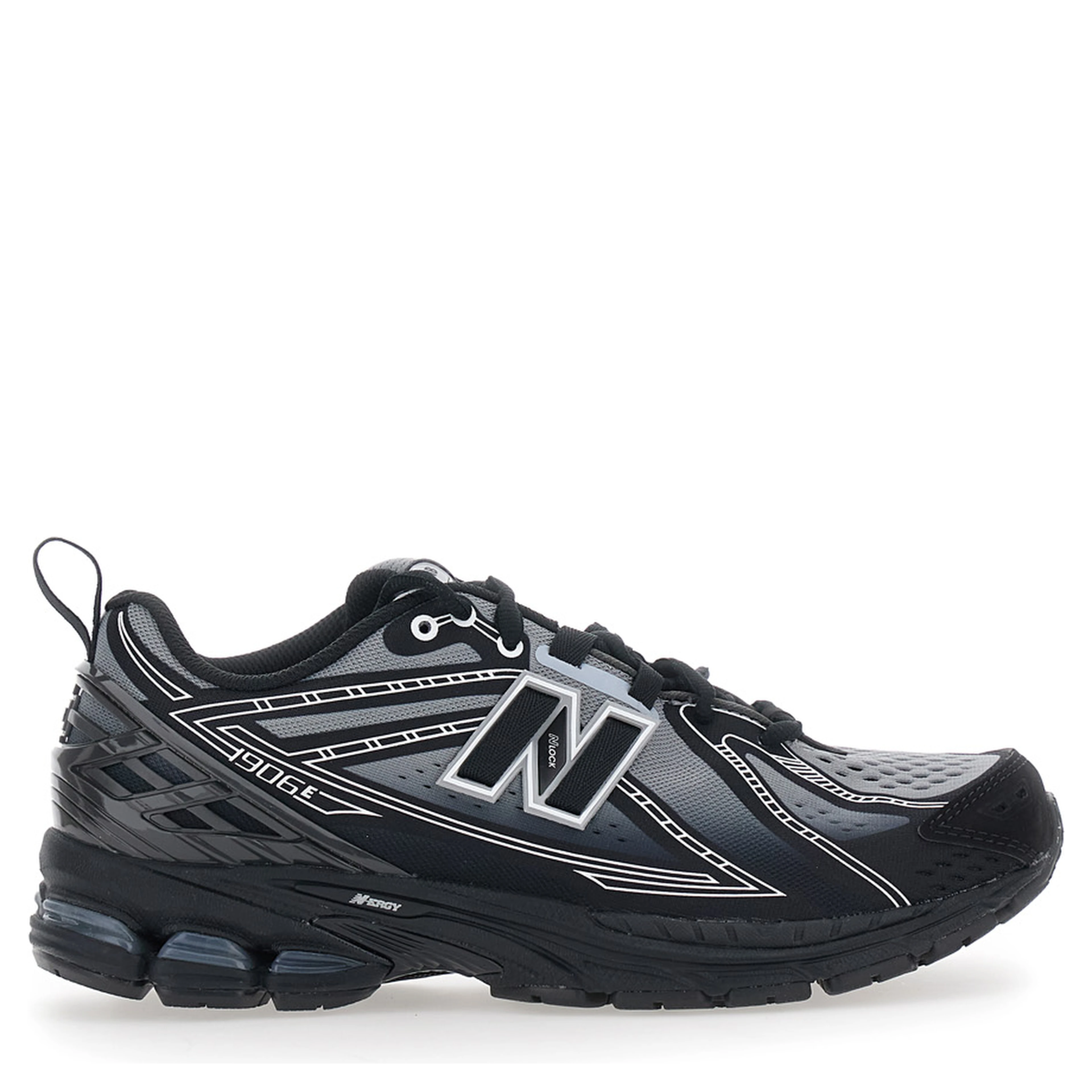 1906E Black Low Top Sneakers with Logo Patch on the Side in Leather and Tech Fabric Unisex