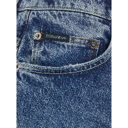 blue jeans with applied logo patch on the back in denim men