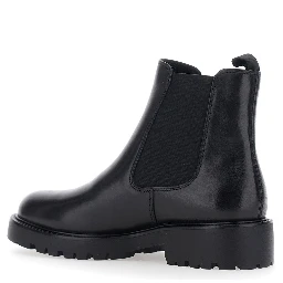 KENOVA Black Ankle Boots with Elasticized Details on the Side in Leather for Women