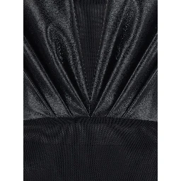 Sendaya Black Bodysuit with deep V-neck and open back in ecoleather black women