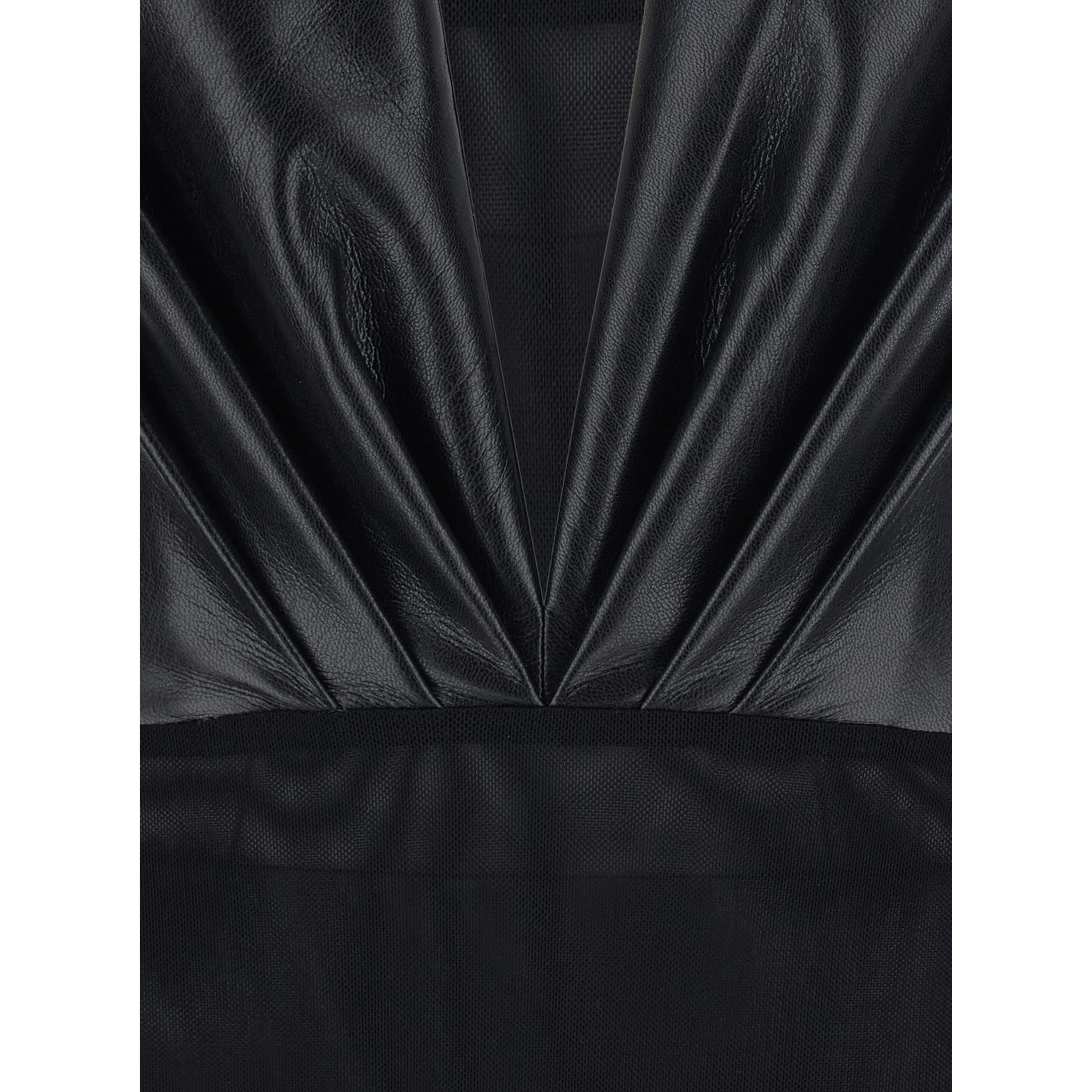 Sendaya Black Bodysuit with deep V-neck and open back in ecoleather black women