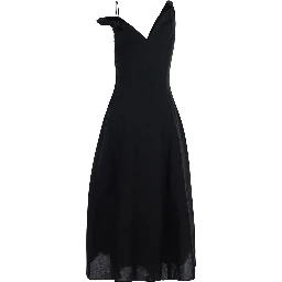 Black Dress with sweetheart neckline and asymmetric straps in blend cotton for women