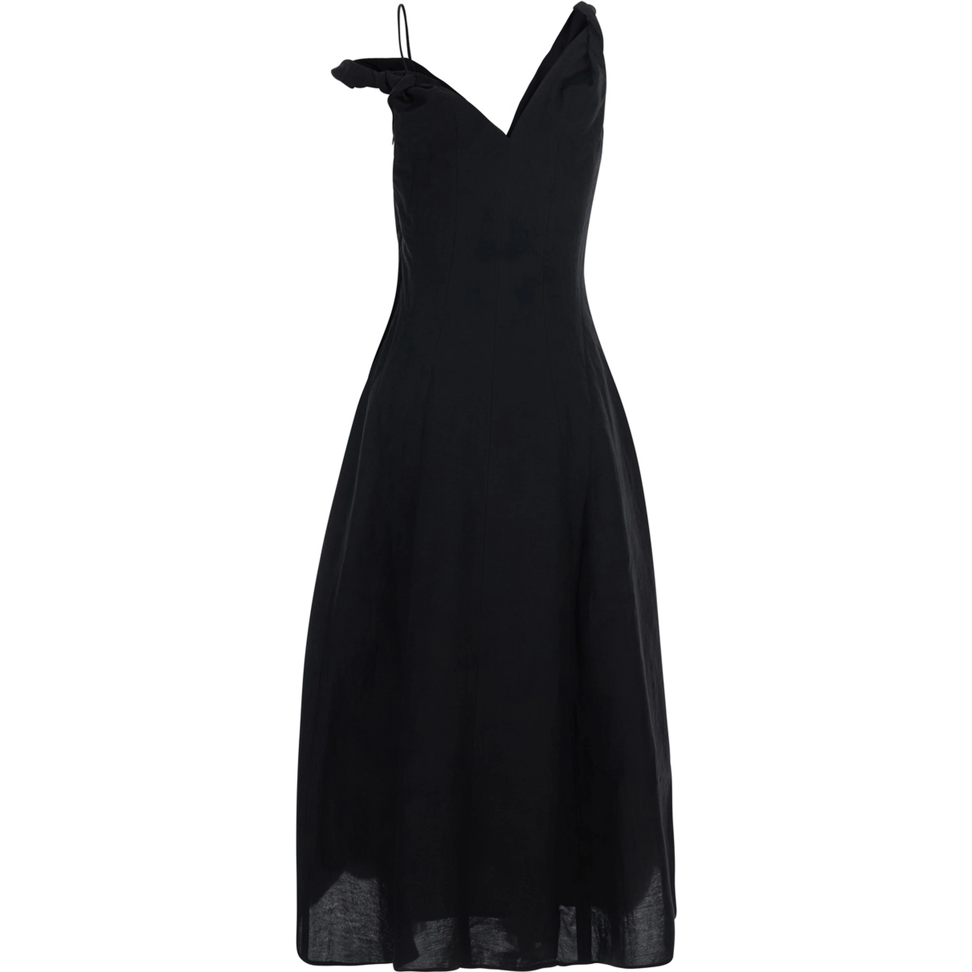 Black Dress with sweetheart neckline and asymmetric straps in blend cotton for women