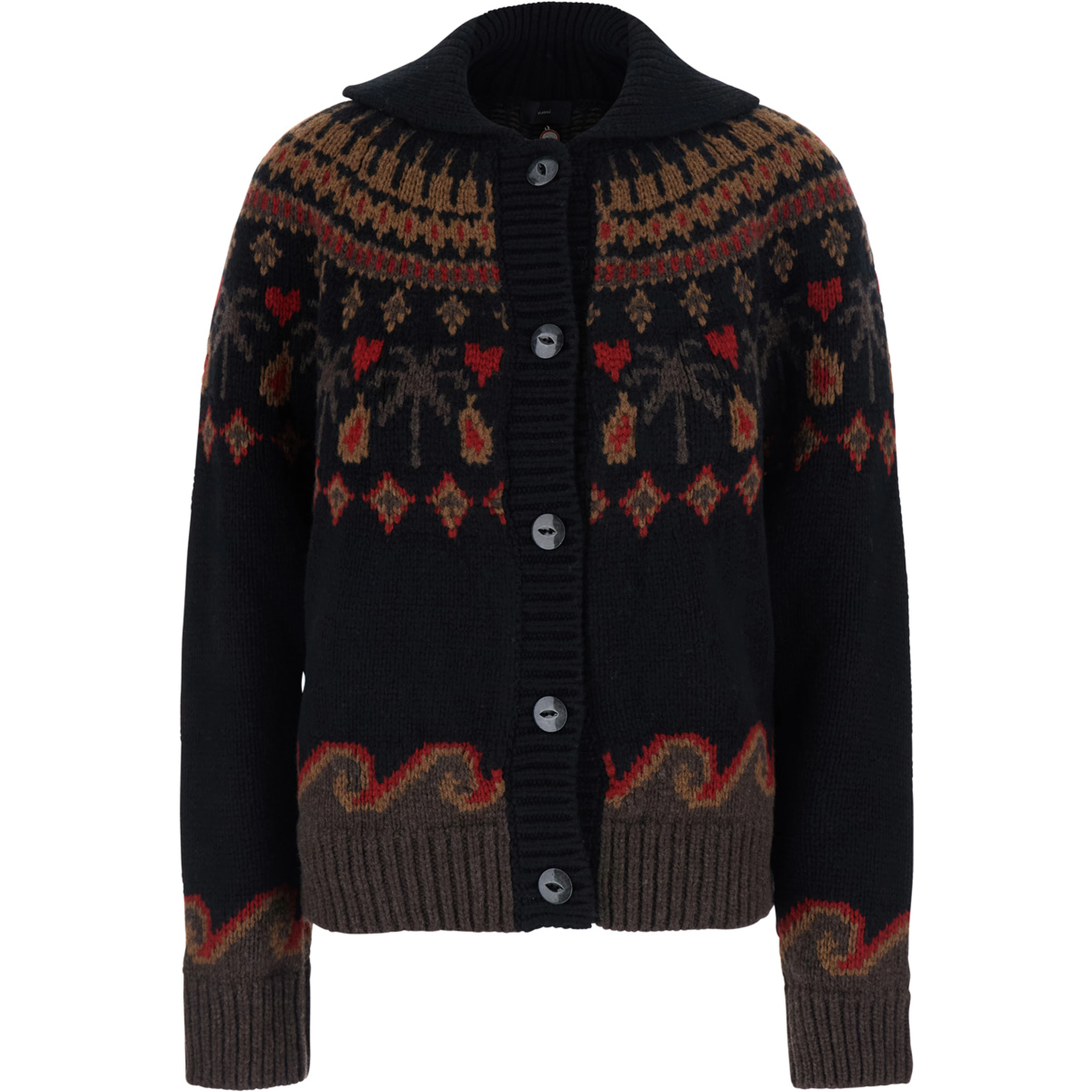Sweet Winter Black Cardigan with shawl collar and geometric motif in wool for women