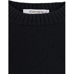 Black Crew neck sweater with ribbed finishes in Blend wool and cashmere for men