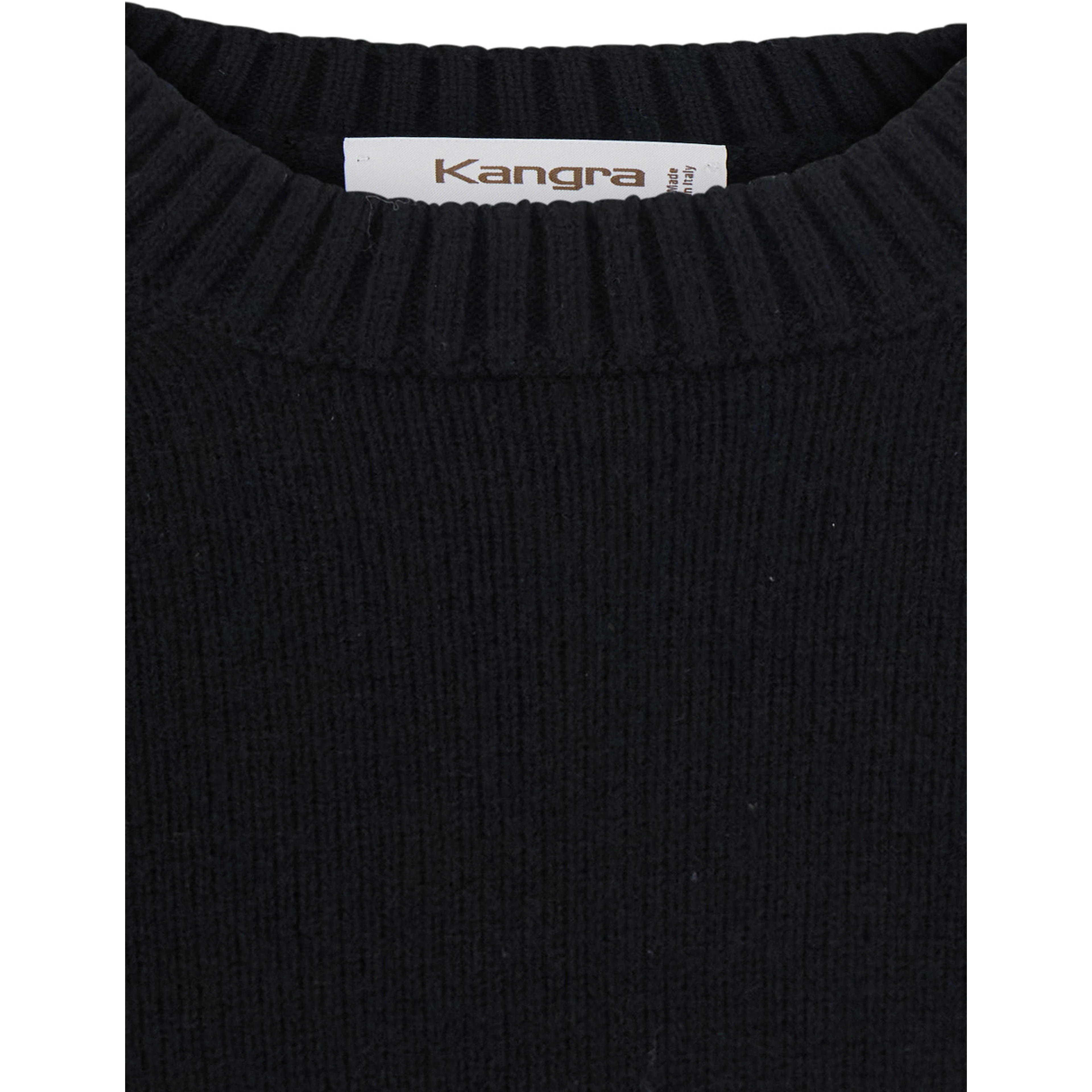 Black Crew neck sweater with ribbed finishes in Blend wool and cashmere for men
