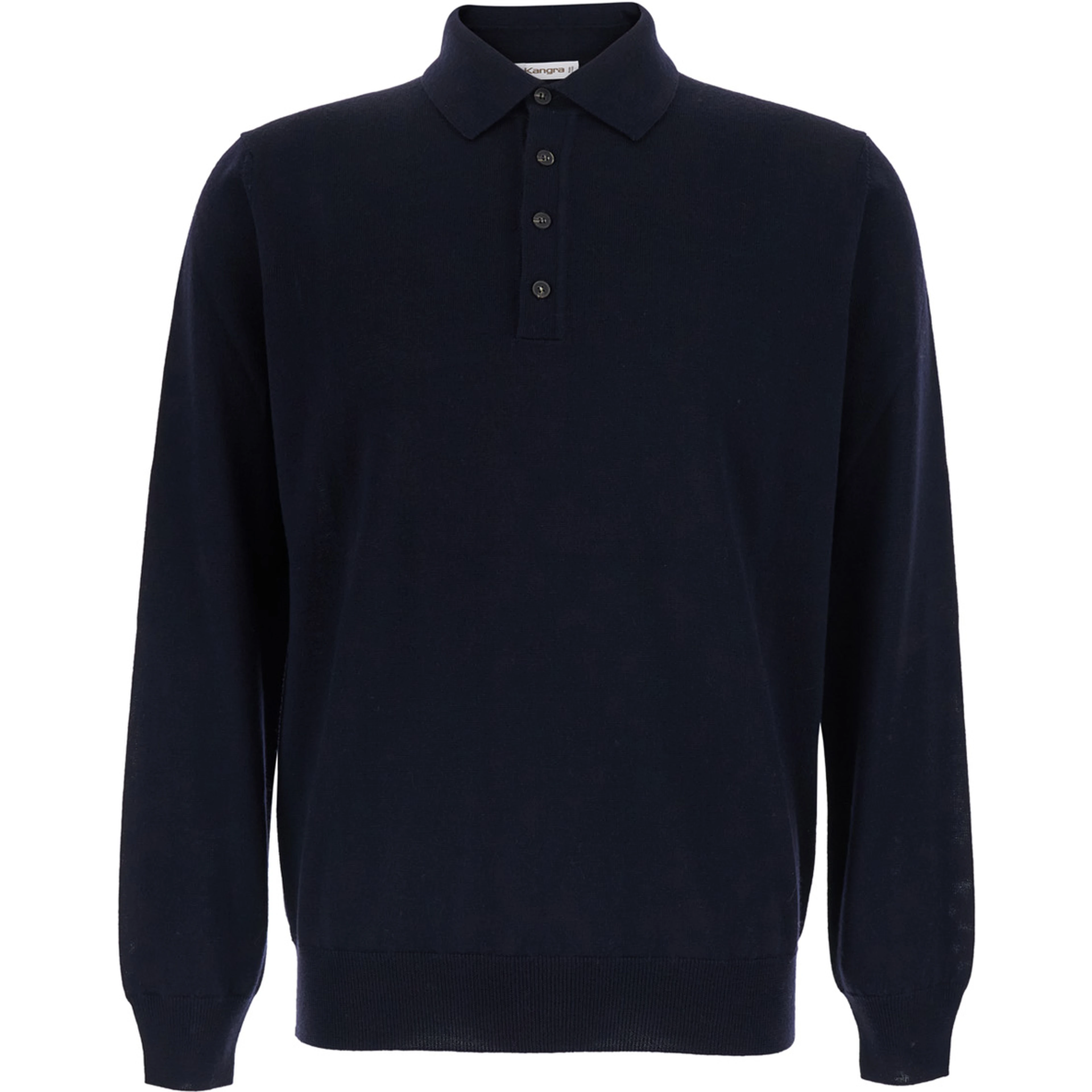 blue Polo Shirt with four-button closure in merino wool for men