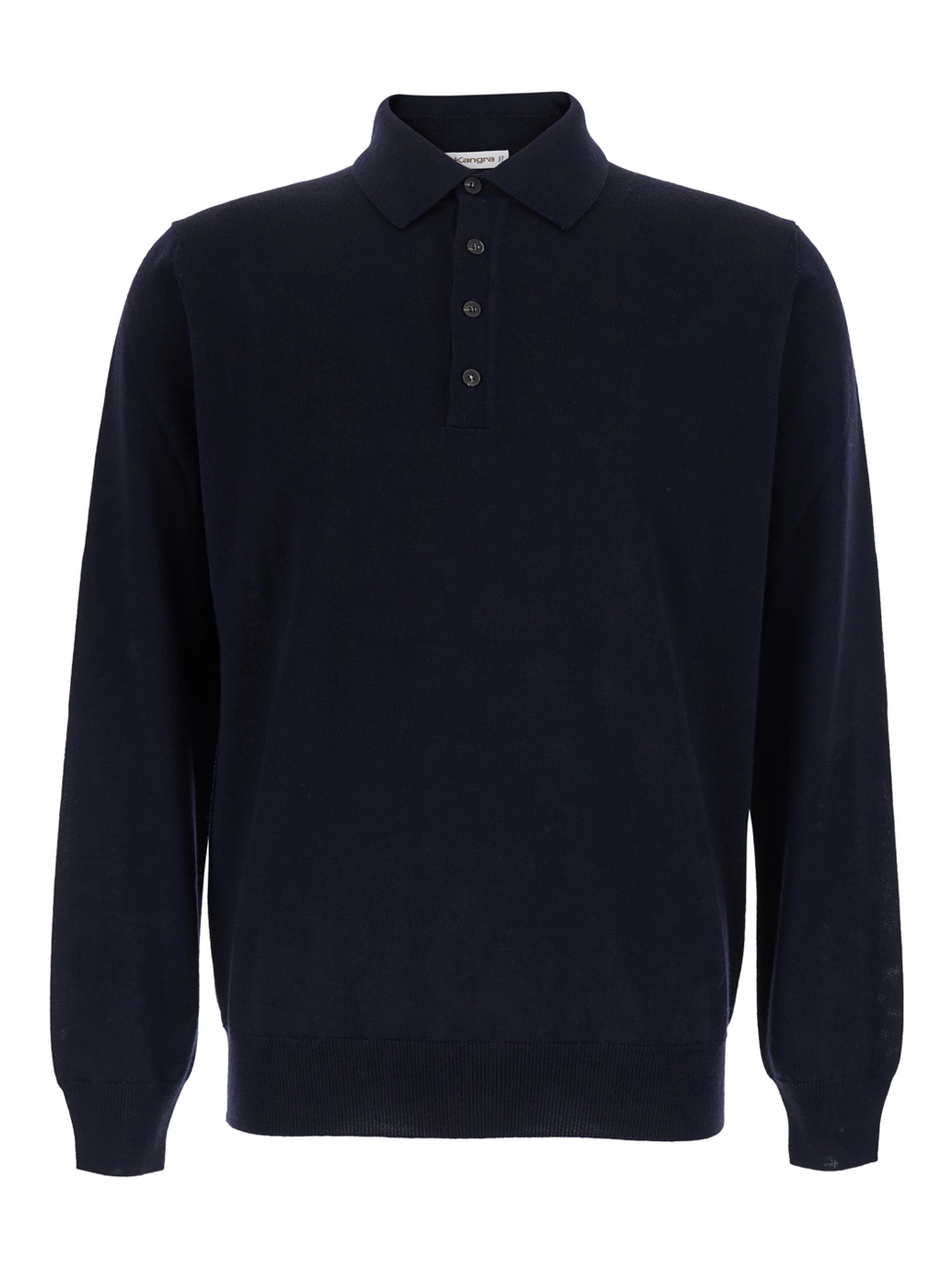 blue Polo Shirt with four-button closure in merino wool for men