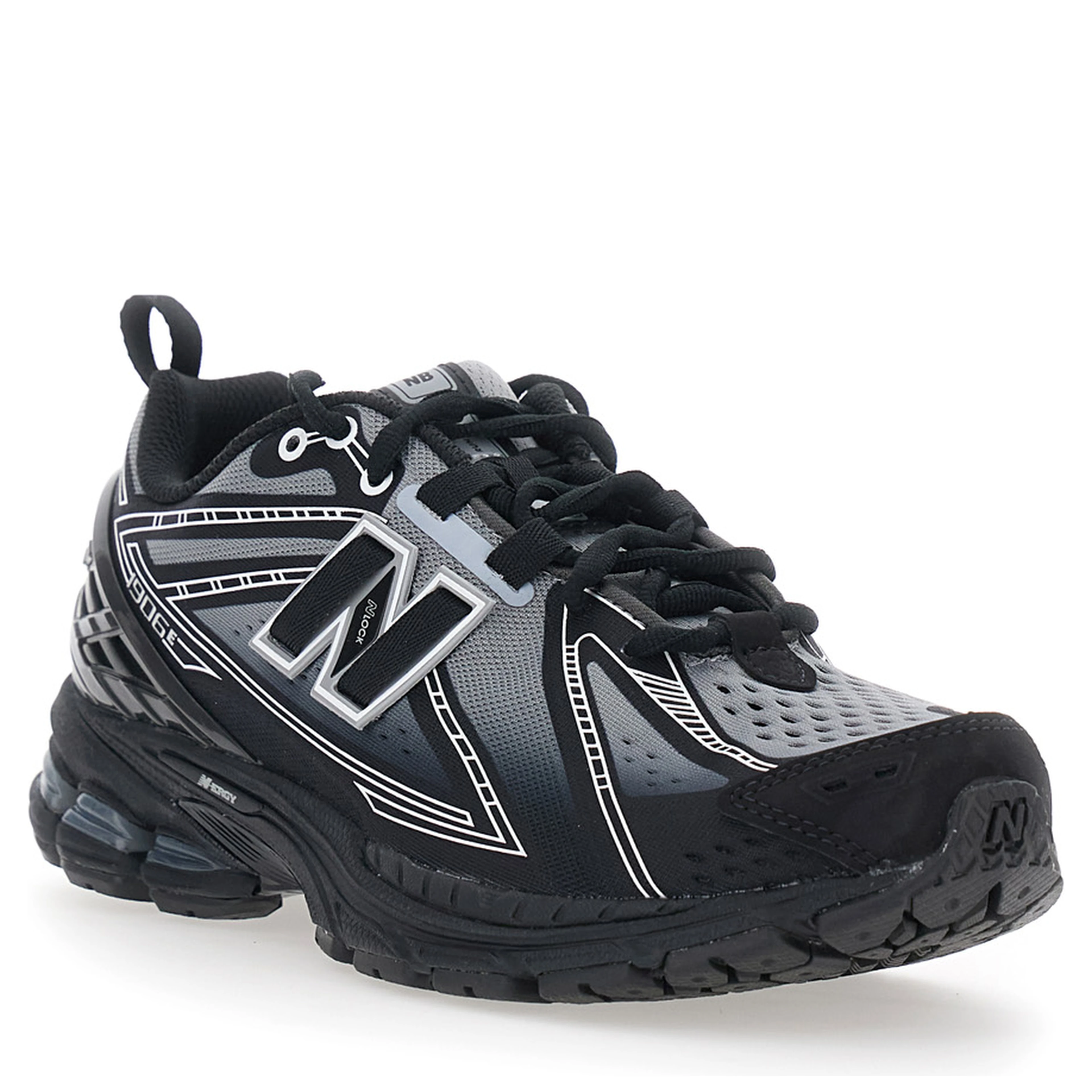 1906E Black Low Top Sneakers with Logo Patch on the Side in Leather and Tech Fabric Unisex