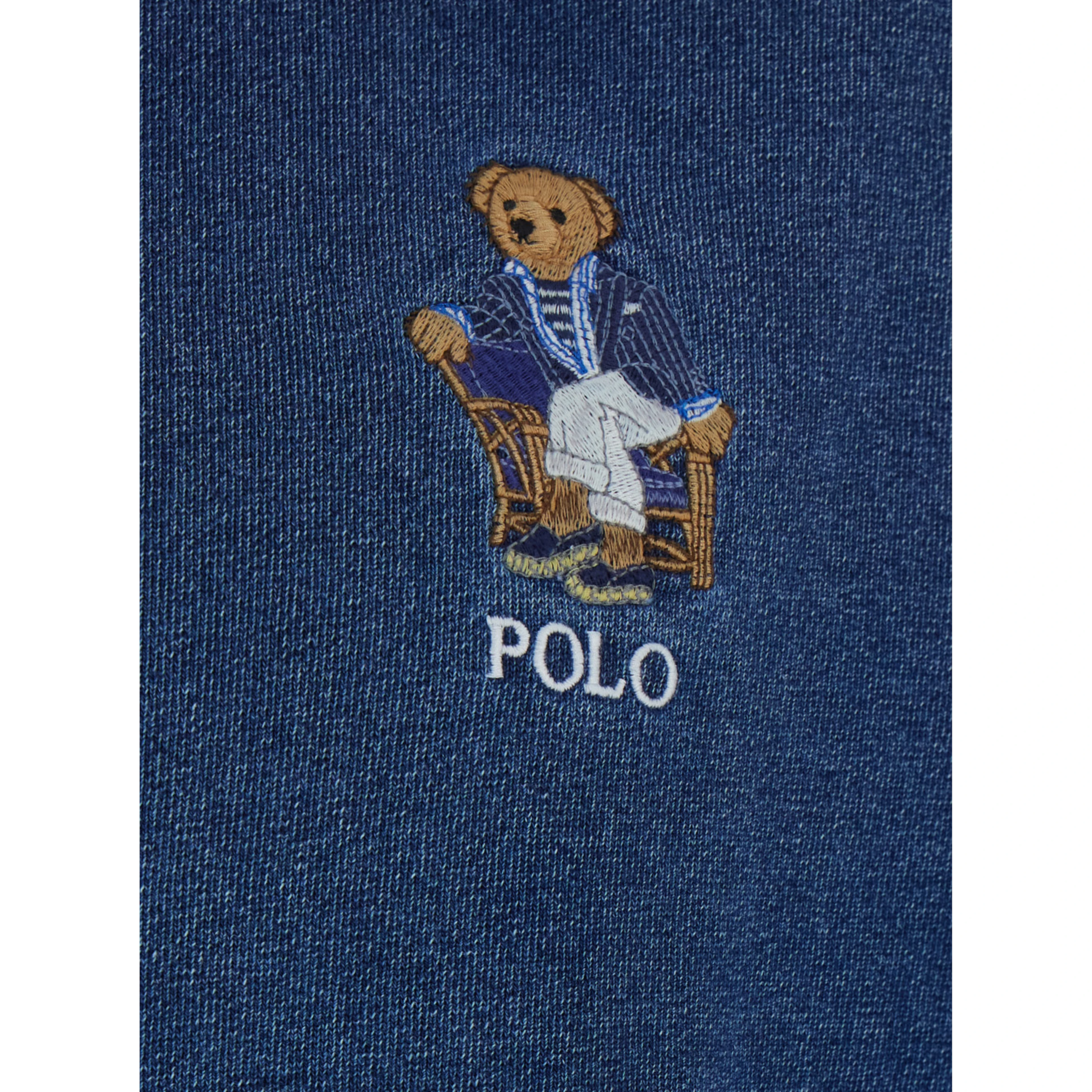Blue Hoodie with drawstring hood and logo patch on the front in denim effect cotton for men
