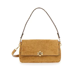 Charlie Brown Crossbody Bag with Adjustable and Removable Strap and Logo Plate on the Front in Suede for Women