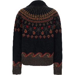 Sweet Winter Black Cardigan with shawl collar and geometric motif in wool for women