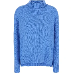 Heidi Light Blue Sweater with High Neck and Ribbed Finishes in Cashmere for Women