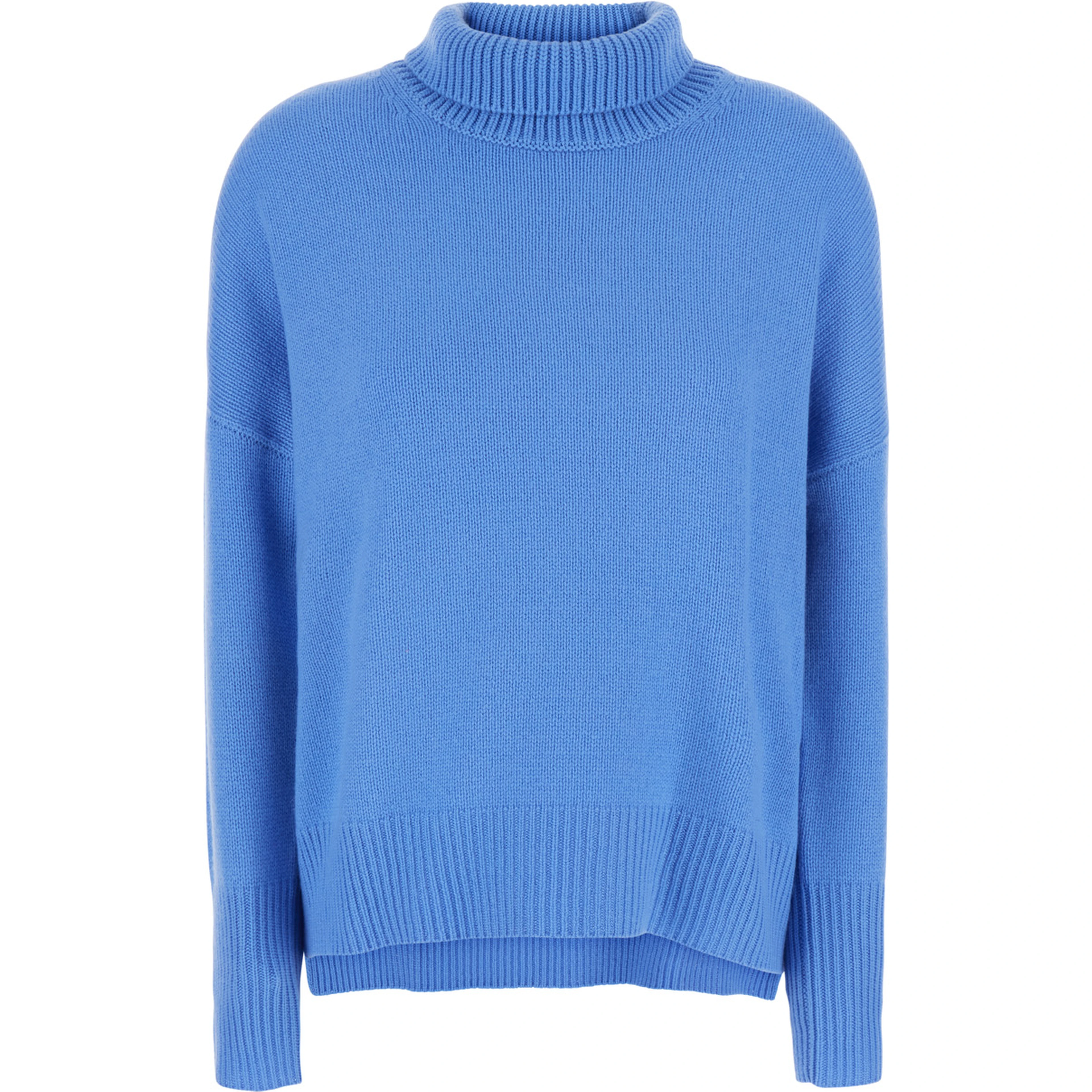 Heidi Light Blue Sweater with High Neck and Ribbed Finishes in Cashmere for Women