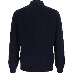 blue Polo Shirt with four-button closure in merino wool for men