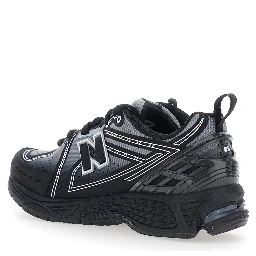1906E Black Low Top Sneakers with Logo Patch on the Side in Leather and Tech Fabric Unisex
