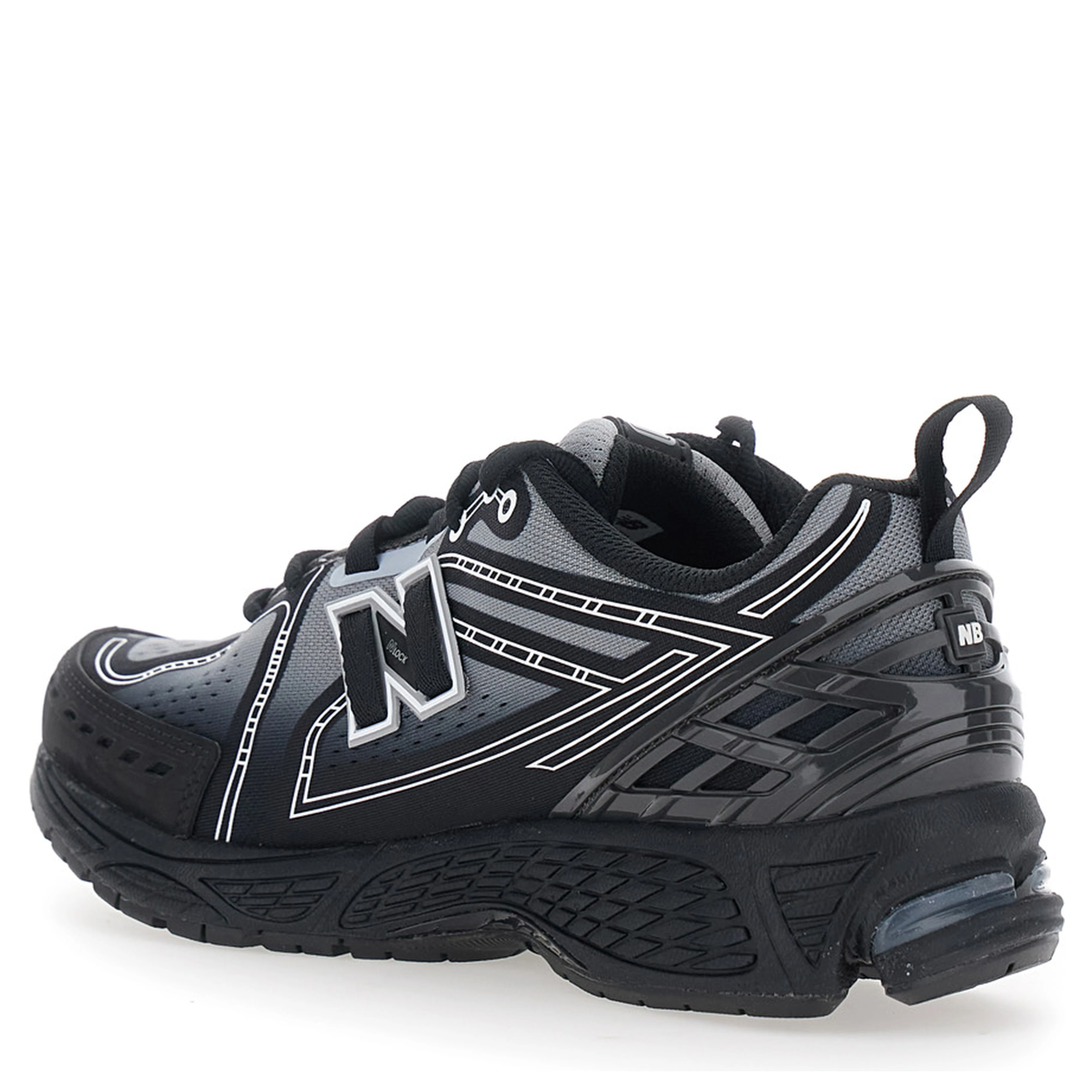 1906E Black Low Top Sneakers with Logo Patch on the Side in Leather and Tech Fabric Unisex