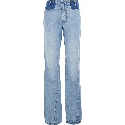 Light Blue Jeans with Contrasting Details on the Waist in Denim for Women