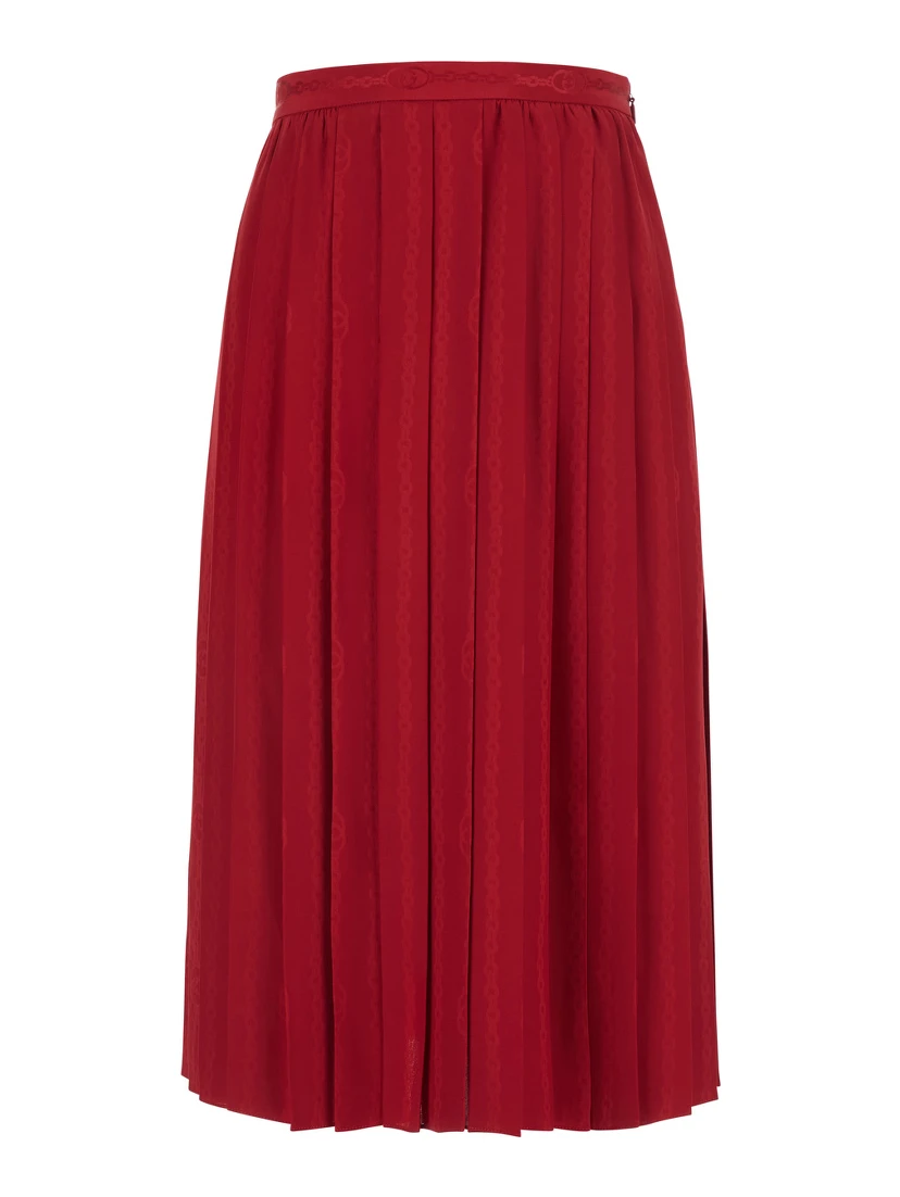 Red Pleated Skirt with chain GG motif in silk for women