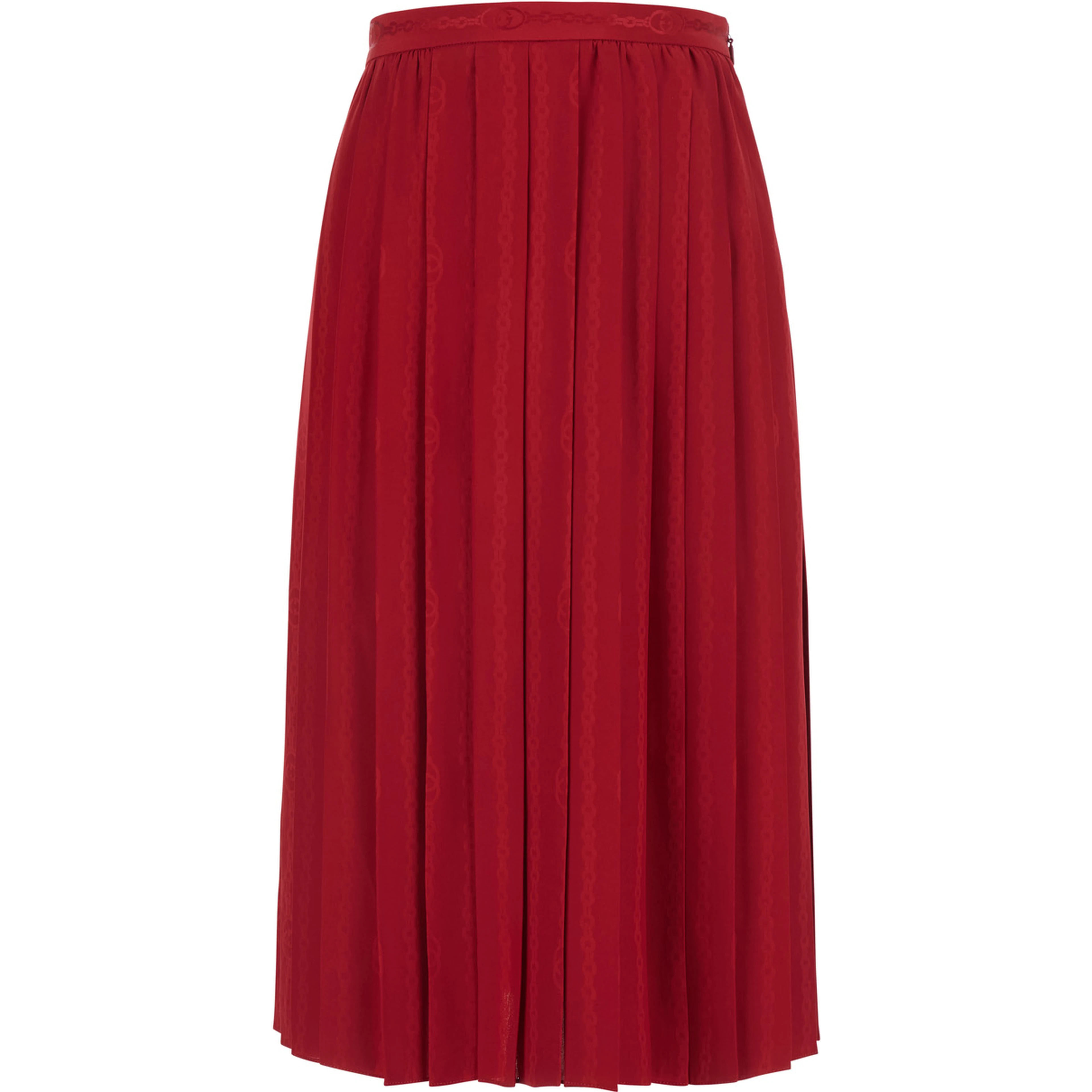 Red Pleated Skirt with chain GG motif in silk for women