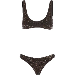 Brown Bikini with Brazilian cut bottoms and all-over sequins in Tech Fabric for women