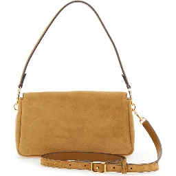 Charlie Brown Crossbody Bag with Adjustable and Removable Strap and Logo Plate on the Front in Suede for Women