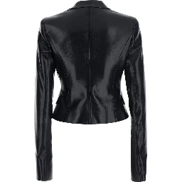 ZEFIRA black Jacket with Notched revers and crop design in eco-leather for women