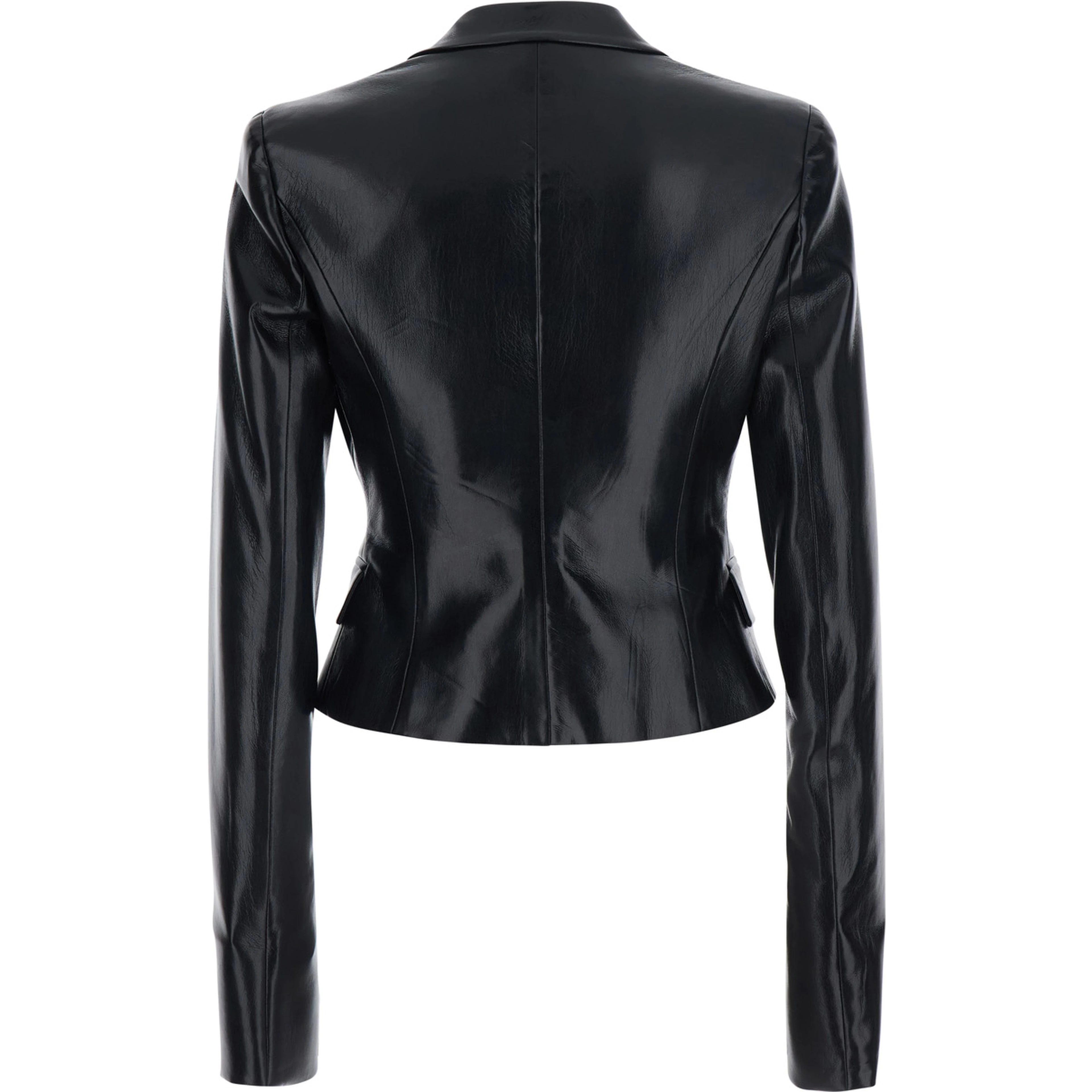 ZEFIRA black Jacket with Notched revers and crop design in eco-leather for women