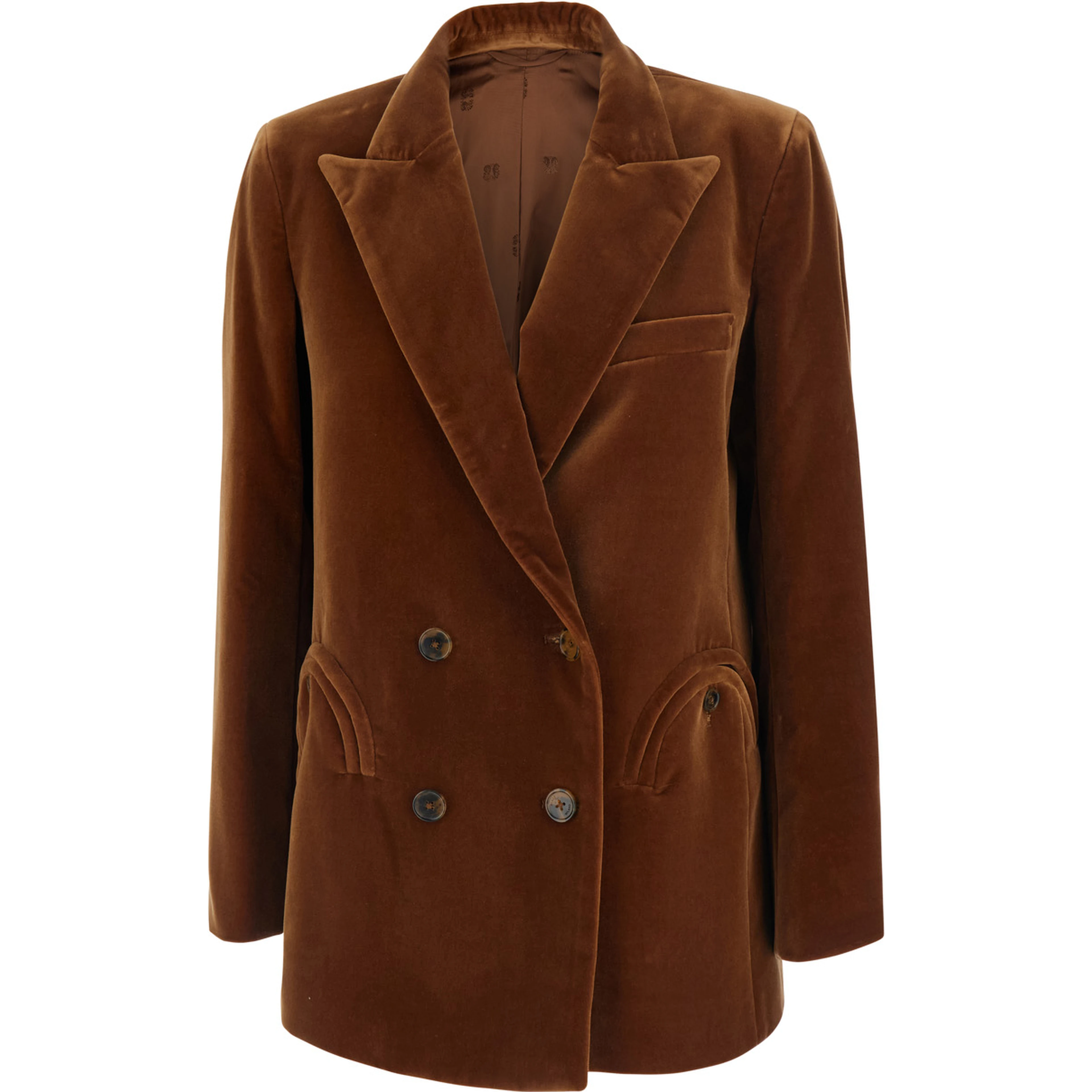 Jealousy Brown double-breasted jacket with Peak Revers in Velvet for Women