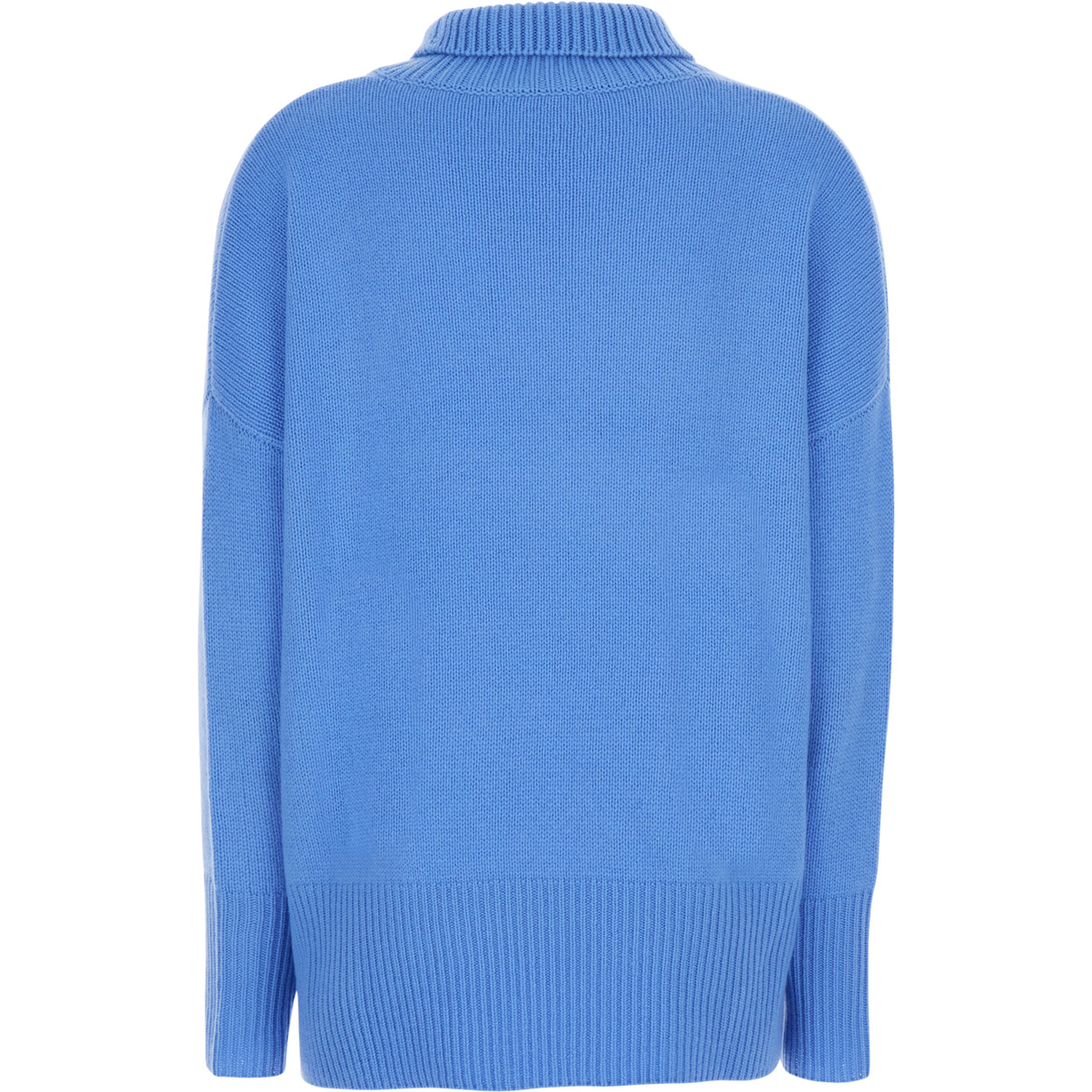 Heidi Light Blue Sweater with High Neck and Ribbed Finishes in Cashmere for Women