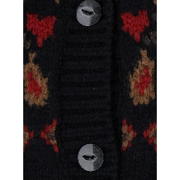 Sweet Winter Black Cardigan with shawl collar and geometric motif in wool for women