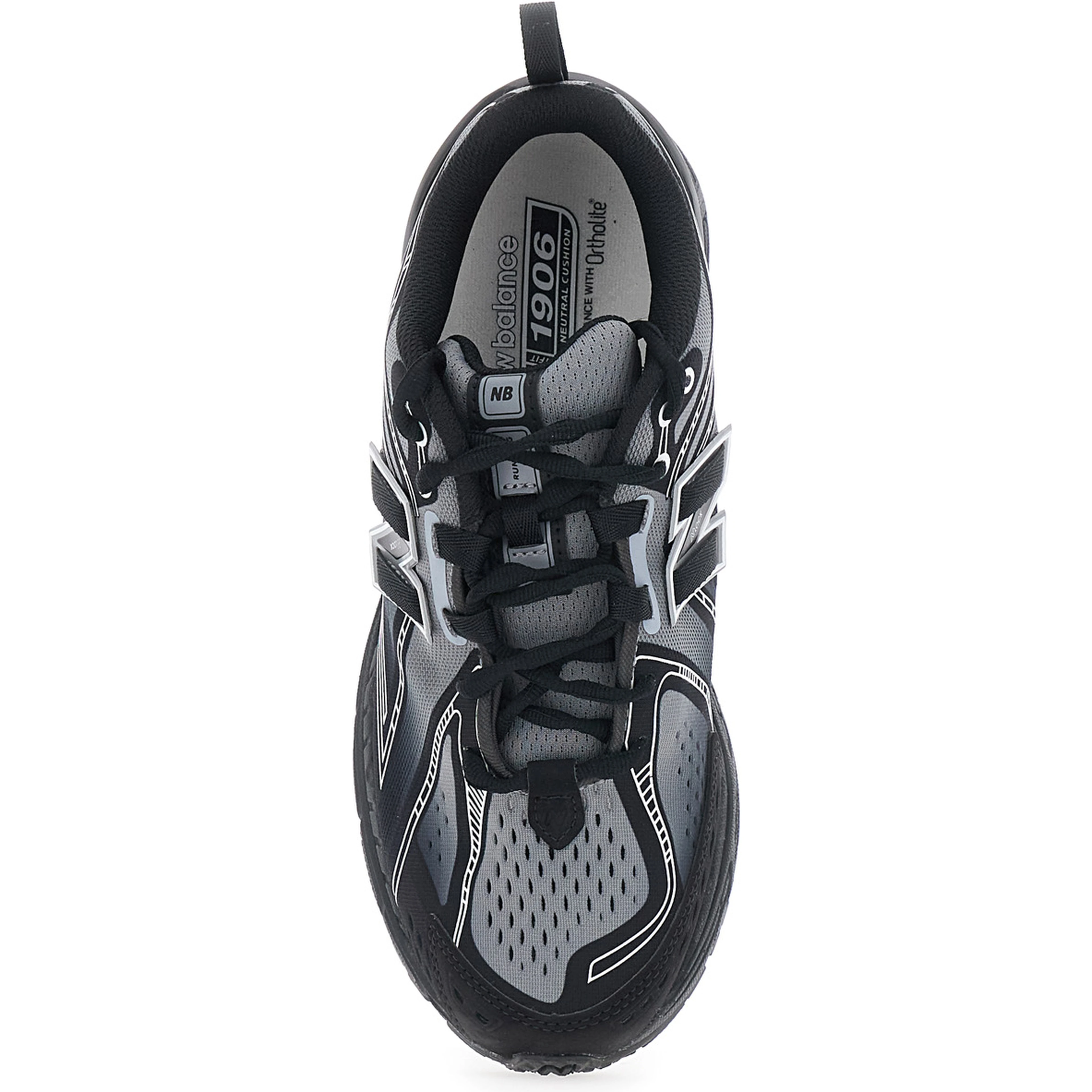 1906E Black Low Top Sneakers with Logo Patch on the Side in Leather and Tech Fabric Unisex