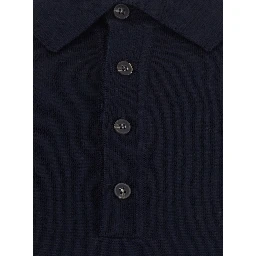 blue Polo Shirt with four-button closure in merino wool for men