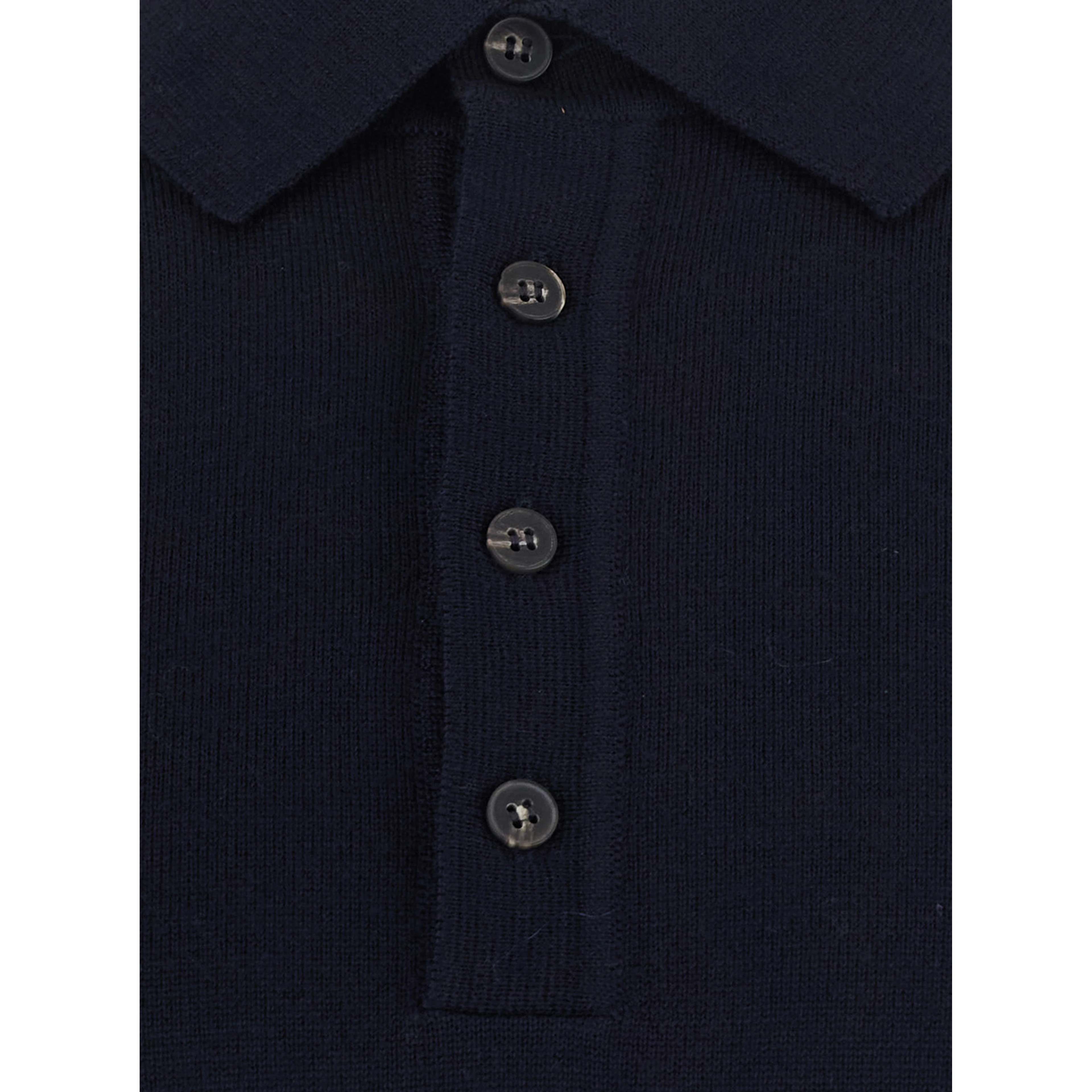 blue Polo Shirt with four-button closure in merino wool for men